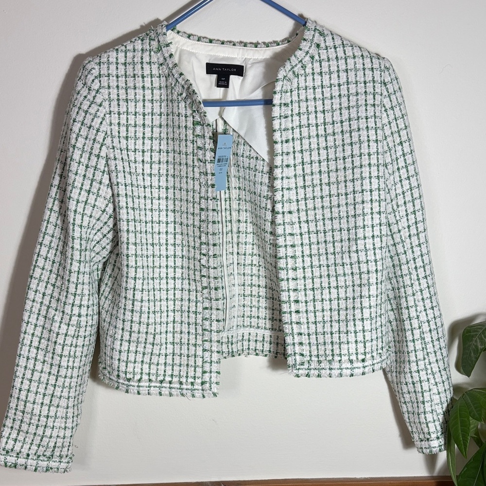 Ann Taylor Green and White Tweed Jacket - Picture 1 of 2